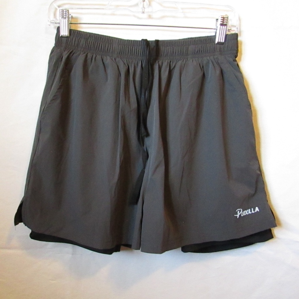 Pudolla Men's 2 in 1 Running Shorts in dark grey
